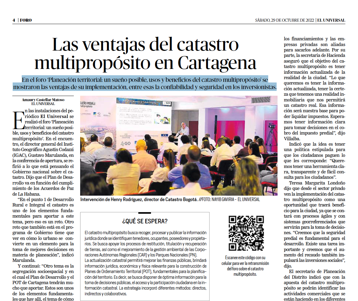 Las ventajas del catastro multipropósito en Cartagena